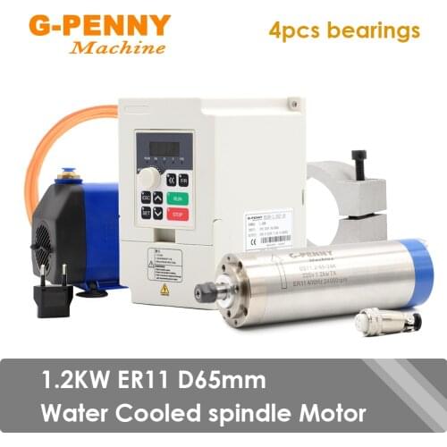 NEW! 1.2KW ER11 220V Water cooled spindle motor 400Hz CNC 4 pcs ball bearings & 1.5KW QL Inverter &65mm Bracket & 75W Water Pump