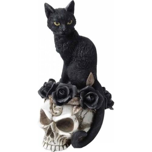 Goth Rock Punk Simulation Resin Black Cat Skull Tricky Props Pub Ornaments Helloween Terror Home Decorations