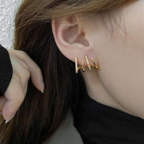 GSOLD Geometric Multilayer Metal C-Shaped Ear Stud Simple Claw-Shaped Rhinestone Copper Earring Women Fashion Trends Jewelry