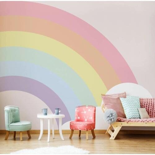 Colorful rainbow bridge geometric strip carton wallpaper for kids wall decor art children wall-paper room art free shipping