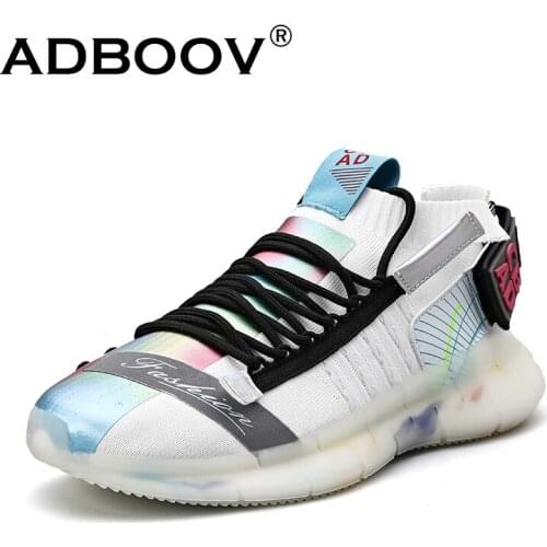 ADBOOV Knit Upper Fashion Men Sneakers Reflective Popcorn Sole Street Shoes Man