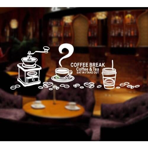 Coffee Shop Sticker Decal Cafe Cup Vinyl Art Wall Decals Decor Decoration Break Coffee Glass Decals CAFE1019