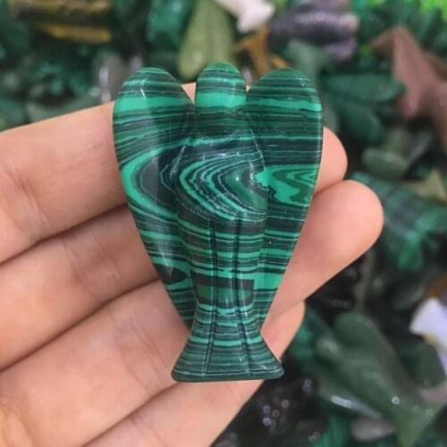 Natural malachite angel quartz crystal angel reiki healing handmade carved gemstone figurine for home decoration