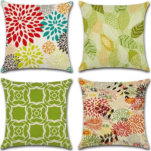High Quality Cushion Covers Geometric Green Leaves Pillowcases Custom Abstract Art Plant Cushion Cover For Sofa Room