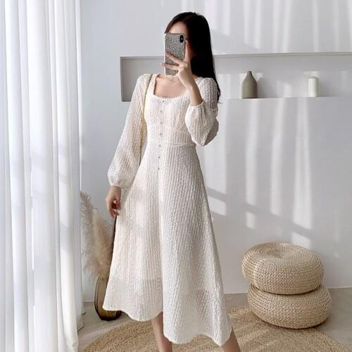 2021 Autumn New Sweet Lovely Gentle Elegant Slim Waist Temperament French Retro Fairy Small fragrance dress