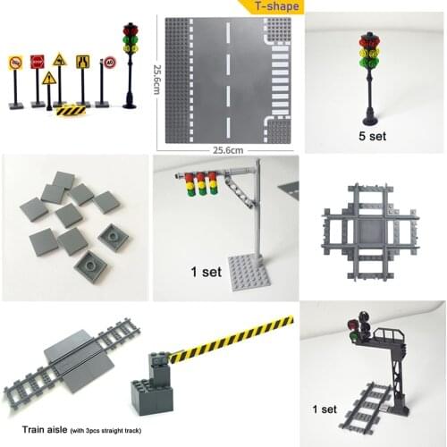 Baseplate City Road Street traffic light Base Plate Building Blocks mini model Compatible All Brands city signal light toys