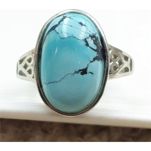 Genuine Natural Green Turquoise Adjustable Women Ring Stone 925 Sterling Silver Oval Beads Love Stone AAAAA Drop Shipping