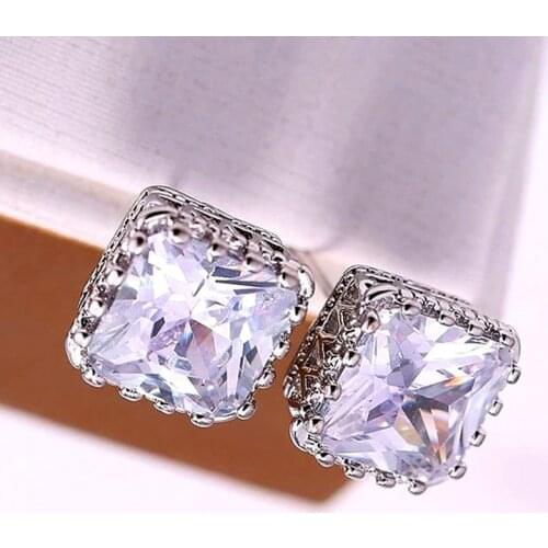 Huitan Gorgeous Big Princess Square Cubic Zirconia Stud Earring for Women Wedding Engagement Earrings Crystal CZ Fashion Jewelry