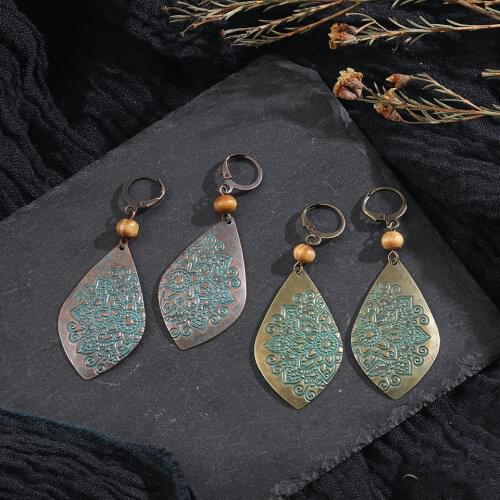 Retro Vintage Antique Copper Geometric Water Drip Dangle Drop Earrings For Women Female Wedding Accessory Ear Ornaments Jewelry