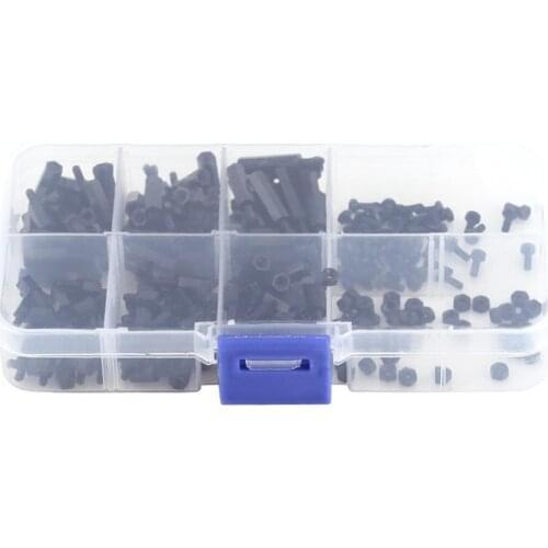 250PCS Nylon M2 Hex Column Assortment Kit Male Standoff Spacer Screw Nut M2 male Black standoff-C Nuts Assortment Mix Kit