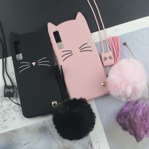 Cute 3D Cartoon Silicon Case for Samsung Galaxy A71 A51 A31 A50 A70 A30s A20 A10 A8 2018 Cases Beard Cat Lovely Ears Phone Cover