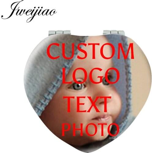 JWEIJIAO Folding Heart Makeup Mirror Custom Photo White PU Leather Portable Pocket Mirror For Women Girl Cosmetic Tools NA01