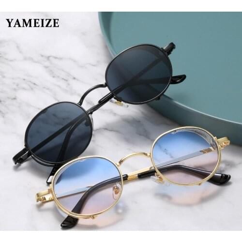 YAMEIZE Classic Punk Sunglasses Women Men Brand Design Steampunk Sunglasses Vintage Metal Round Sun Glasses Oculos De Sol Gafas