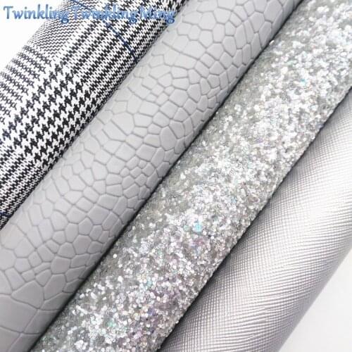 GREY Glitter Fabric, Birds Printed Faux Leather Fabric, Crocodile Synthetic Leather Sheets For Bows 8"x11" Twinkling Ming XM224