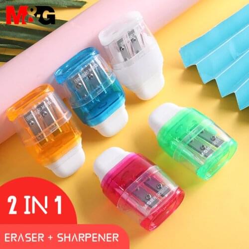 M&G 2B Sharpener + Eraser 2 In 1 Multifunctional Pencil Cutter Manual Multi-function Children Knife Stationery Planer Sharpener