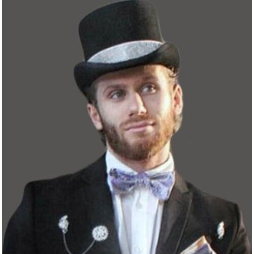 Top 13.5CM 4 Size Wool Steampunk Women Men Wool FedorasTop Hat For Magician Mad Hatter Fodora Party Dad Hat Bling Sequin Ribbon