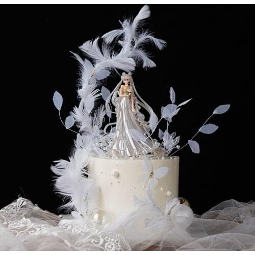 Cake Topper Baking Happy Wedding Party Decoration PVC Solid Wedding Dress Pearlescent Cute Beauty Fairy Souvenir Home Decoration