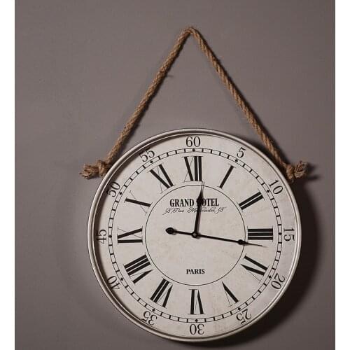 Vintage hemp rope wall clock wall decoration clock retro iron art clock for living room or bars and cafes