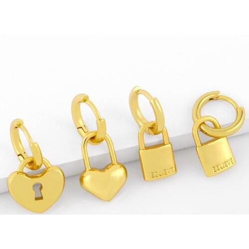 FLOLA Gold Polished Heart Padlock Earrings For Women Small Huggie Lock Drop Earrings Cute Jewelry Valentines Day Gifts ersw02