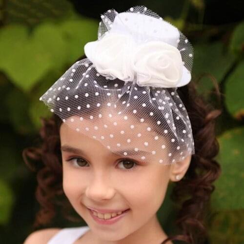 Women Baby Girls Fascinator Flower Top Hat Mesh Wave Point Veil Hair Clips Bridal Party Barrettes Cocktail Elegant Hair Clips