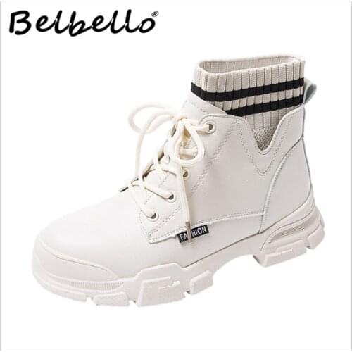 Belbello Autumn new style Martin boot girl Versatile students Street Photo British boots Long legs fashion shoes