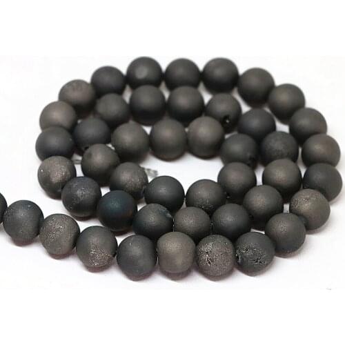 Elegant natural drusy onyx agat electroplate black smile round loose beads 6-14mm fashion women jewelry making 15inch B1634