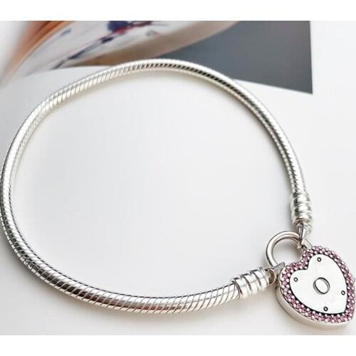 100% 925 Sterling Silver Pan Bracelet Oath Of The Chain Buckle Basic Chain Heart-shaped Bracelet Fit Diy Charm Women Jewelry