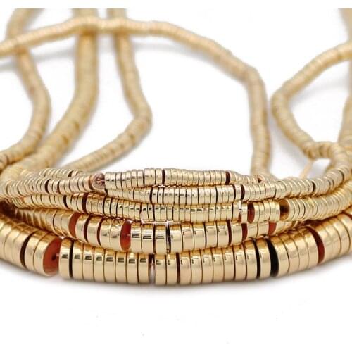 3/4/6/8mm Natural Stone KC Gold Flat Round COINS Hematite Spacer Charm Loose Beads For DIY Jewelry Making Bracelets Accessories