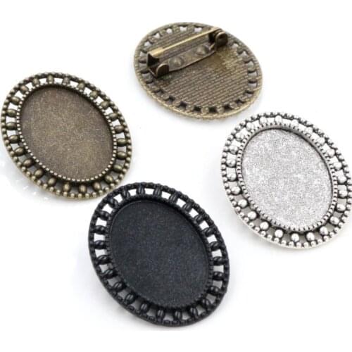 5pcs 18x25mm Inner Size 3 Colors Plated Brooch Pin Classic Style Cameo Cabochon Base Setting