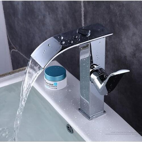 Free shipping waterfall faucet chrome basin Faucet Single Handle Tap Sink Faucet Water Mixer Deck Mount Bathroom basin Faucet