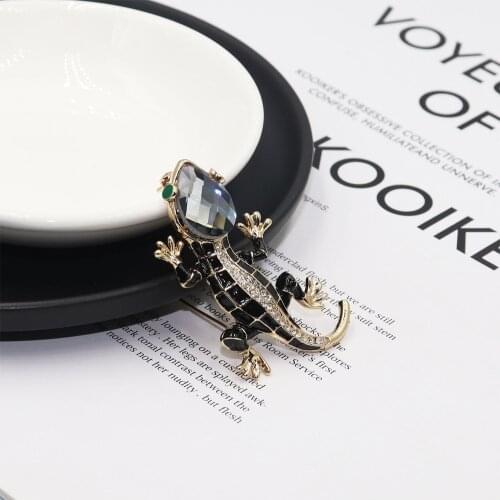 Cute Gecko Brooches For Women Sparkling Gold Crystals Rhinestone Animal Pins Trendy Clothing Jewelry Accessories