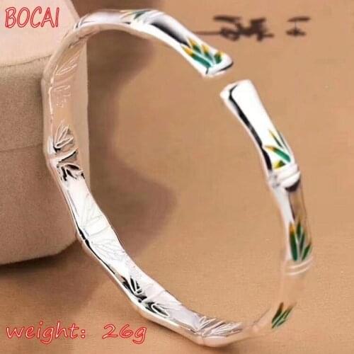 Pure silver 999 sterling silver festival high bamboo leaf womens bamboo bracelet