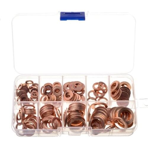 CHIZIYO 200pcs/Set M5-M14 Solid Copper Gaskets Washers Flat Ring Sump Plug Oil Seal Assorted Set Professional Car Accessories