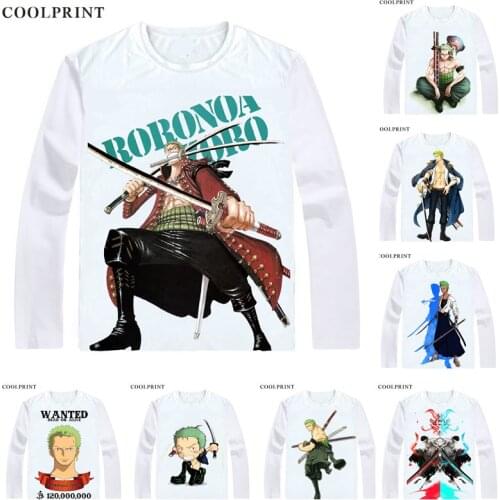 COOLPRINT ONE PIECE T-Shirts Long Sleeve Shirts Anime Manga Wan Pisu Straw Hat Pirates Roronoa Zoro Pirate Hunter Zoro T-Shirts