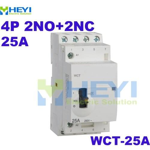 Heyi WCT-25A miniature household contactor 4Pole 2NO+2NC 220VAC 50Hz din rail mini contactor manual control