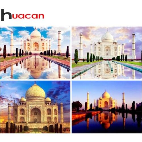 Huacan Diamond Painting Scenery Cross Stitch Diamond Embroidery Taj Mahal Full Drill Square Diamond Mosaic Rhinestones Pictures