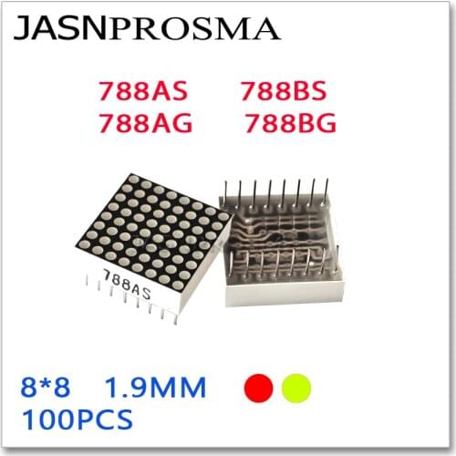 JASNPROSMA 8X8 1.9MM Red yellow green LED 20mmX20mm 100PCS 788AS 788BS 788AG 788BG anode cathode Dot Matrix Digital Tube screen