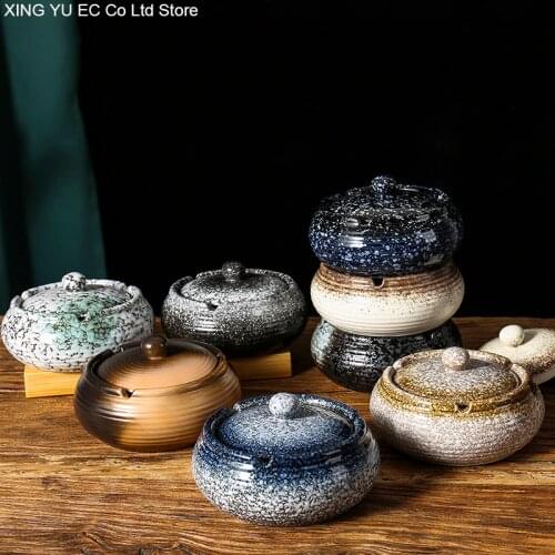 Retro Ceramic Ashtray Household Large-capacity Storage Box Ashtray Creative Anti-fly Ash Home Decoration for Boyfriend Gift