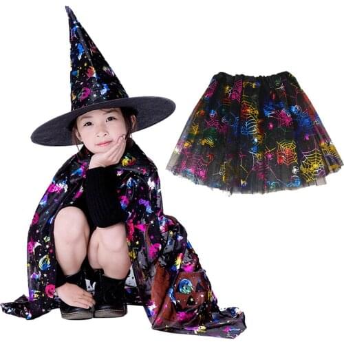 Masquerade Costume Wizard Witch Cloak Cape Robe With Hat For Show Play Halloweens Magic Wands Baby Kids Costume Children