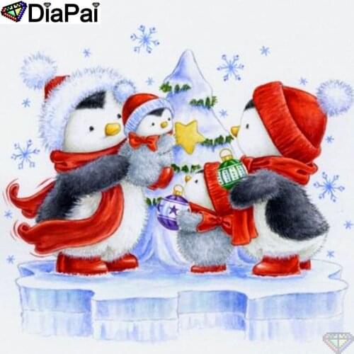 DiaPai Diamond Painting 5D DIY 100% Full Square/Round Drill "Penguin family" Diamond Embroidery Cross Stitch 3D Decor A26799