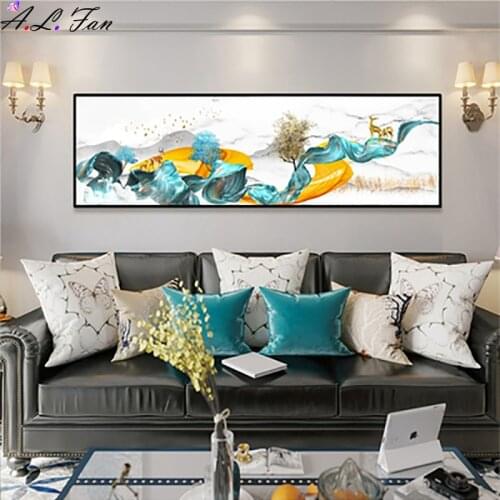 Modern Abstract Blue Mountain Nordic Elk Ribbon Canvas Painting Wall Art Picture Poster Prints Living Room Decoration Frameless