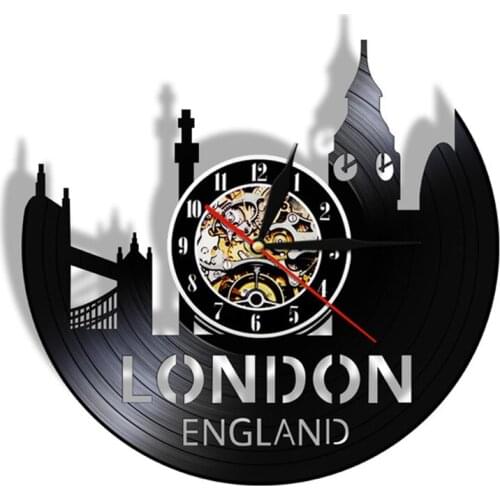 London Cityscape Skyline Wall Art Decor England Big Ben Scenery Wall Clock UK London England City Vinyl Record Wall Clock