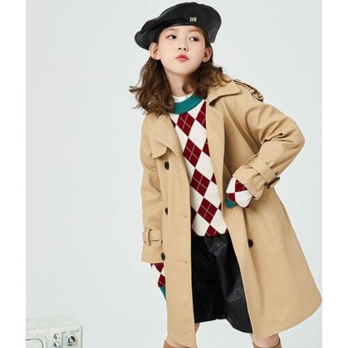 2021 New Boutique Spring Girls Trench Coats Kids Outerwear Children Teenager Girls Jacket Clothing England Style Windbreaker