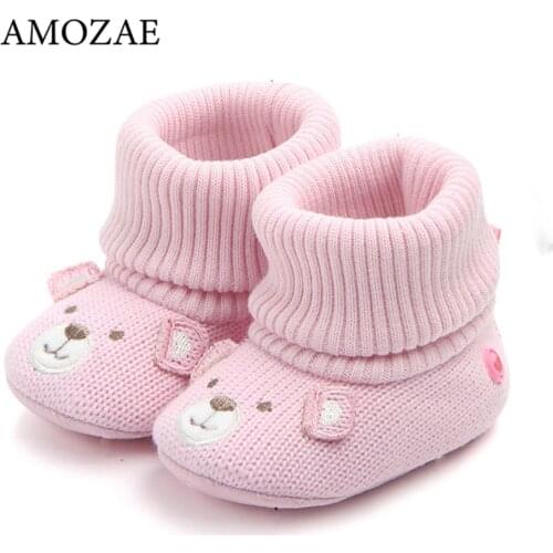 New Arrival Cartoon Autumn Winter Baby Cute Warm Shoes Lovely Babies Boots Soft Bear Walkers Knitted Soft Soles Booties