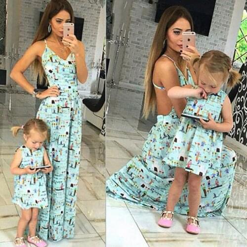 Mother Daughter Macthing Backless Suspender Dress Mommy And Me Clothes Long Skirt Family Outfit Fashion Women Dresses