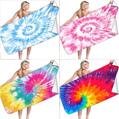OLIVE HOME Microfiber Fleece Beach Towel Tie dye Quick Dry Portable Beach Mat For Yoga Swimming Picnic Eye-catching Towel