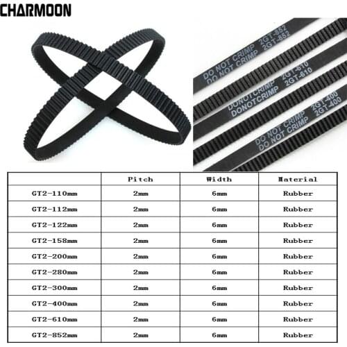 GT2 Closed Loop Timing Belt Rubber 2GT 6mm 3D Printers Parts 110 112 122 158 200 280 300 400 610 852 mm Synchronous Belts Part