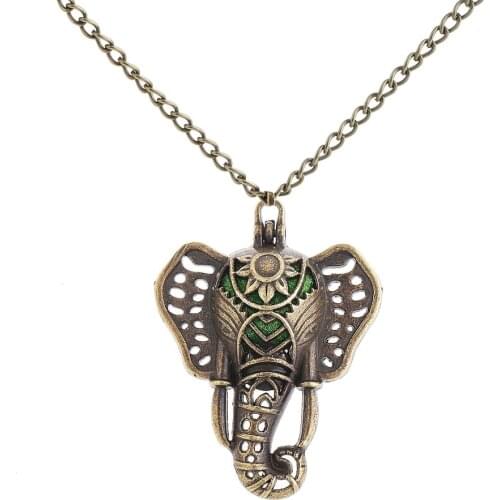 Retro Openable Hollow Phase Box Volcanic Perfumes Essential Oil Elephant Necklace Unisex Personality Aromatherapy Accessories
