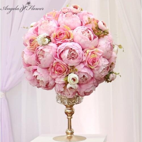 Handmade 35cm 3/4 Artificial Flower Ball Peony Bouquet Rose Wedding Dining Table Centerpiece Party Birthday Decor Home DIY Craft