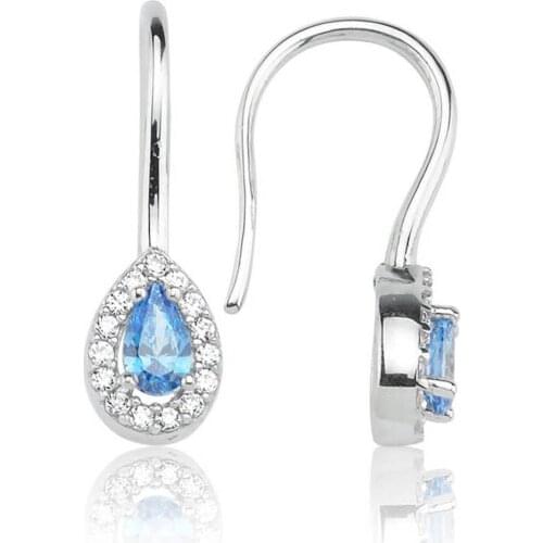Valori Jewels 0.40 Carat, Zirconia Fancy Blue And White Pear Gemstone, Rhodium Plated, Sterling Silver Fish Hook Dangle Earrings